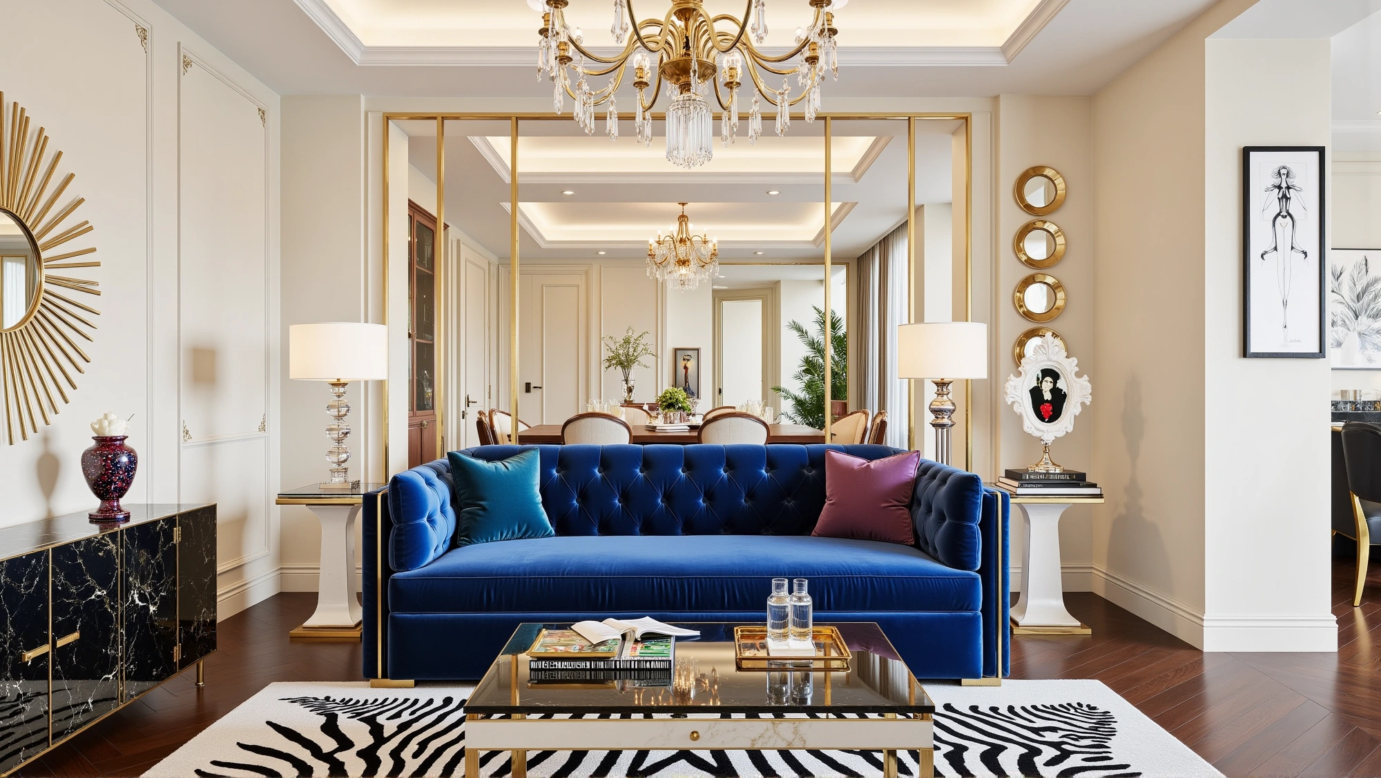 Royal Blue & Gilt Retro-Luxury Living Hall Living room 2