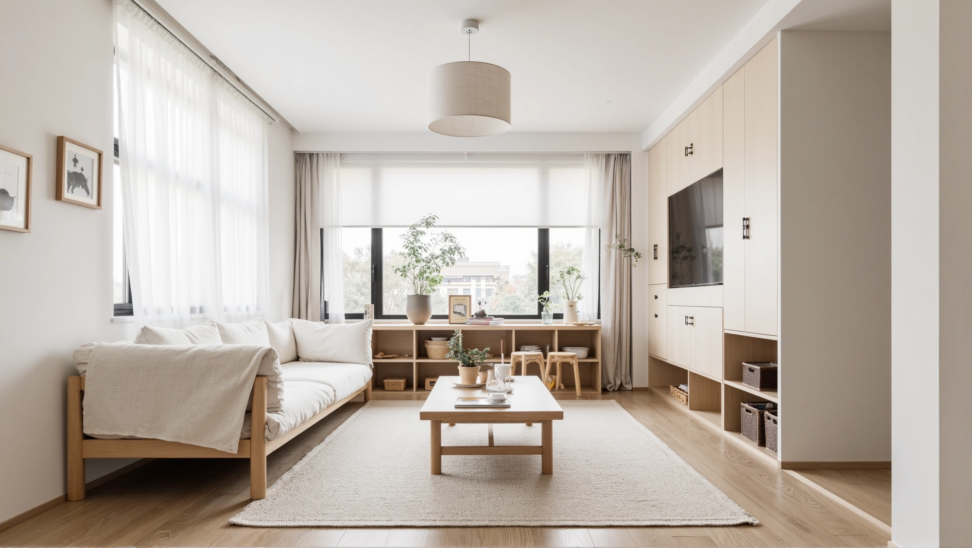 Soft Wood & Pale White A Healing Living Nook Living room 4