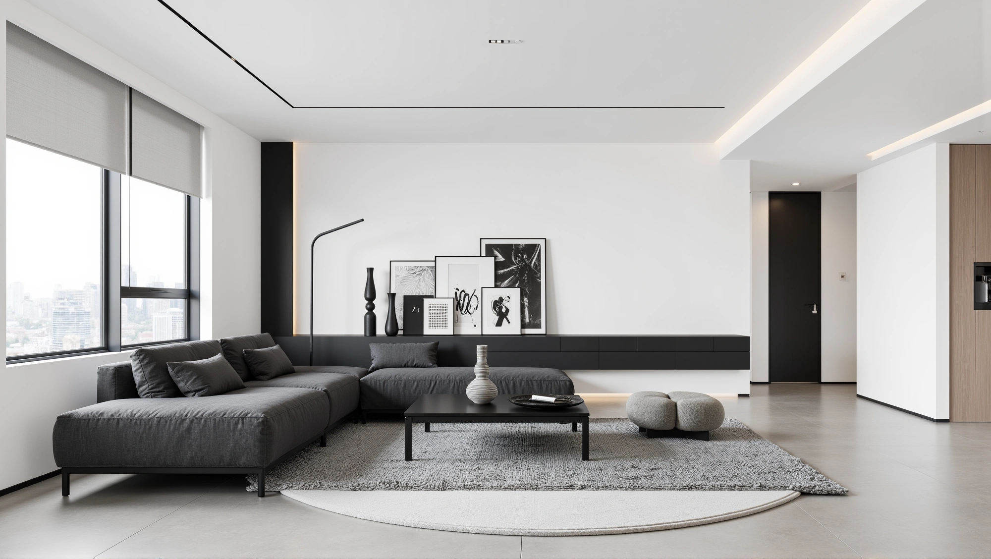 Black Gray White Tone Artistic Minimal Living Hall Living room 2