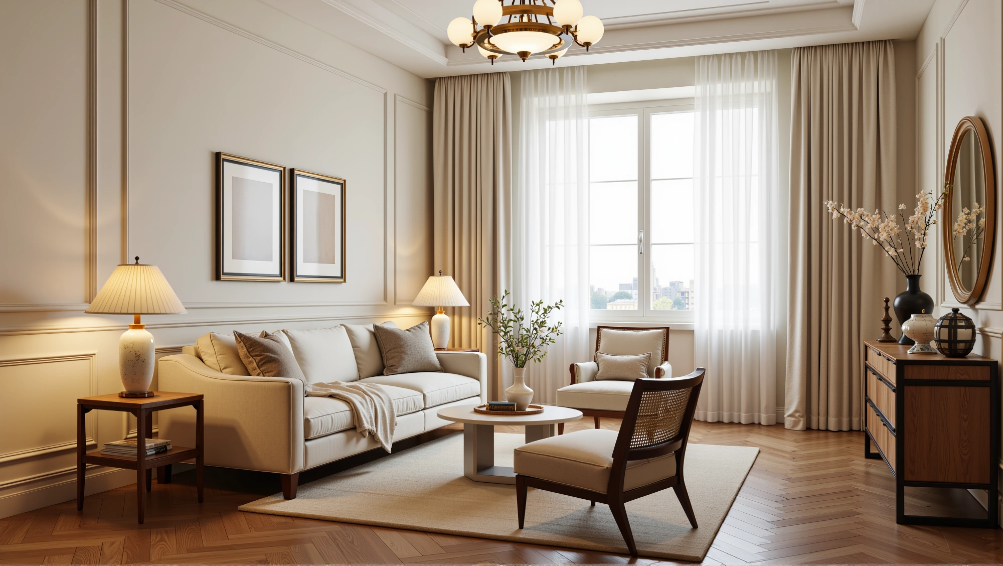 Light French Relaxation in Soft Beige Texture Living room 1