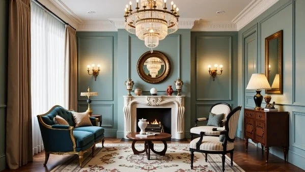 Gilded Romance in Pale Teal Walls living-room