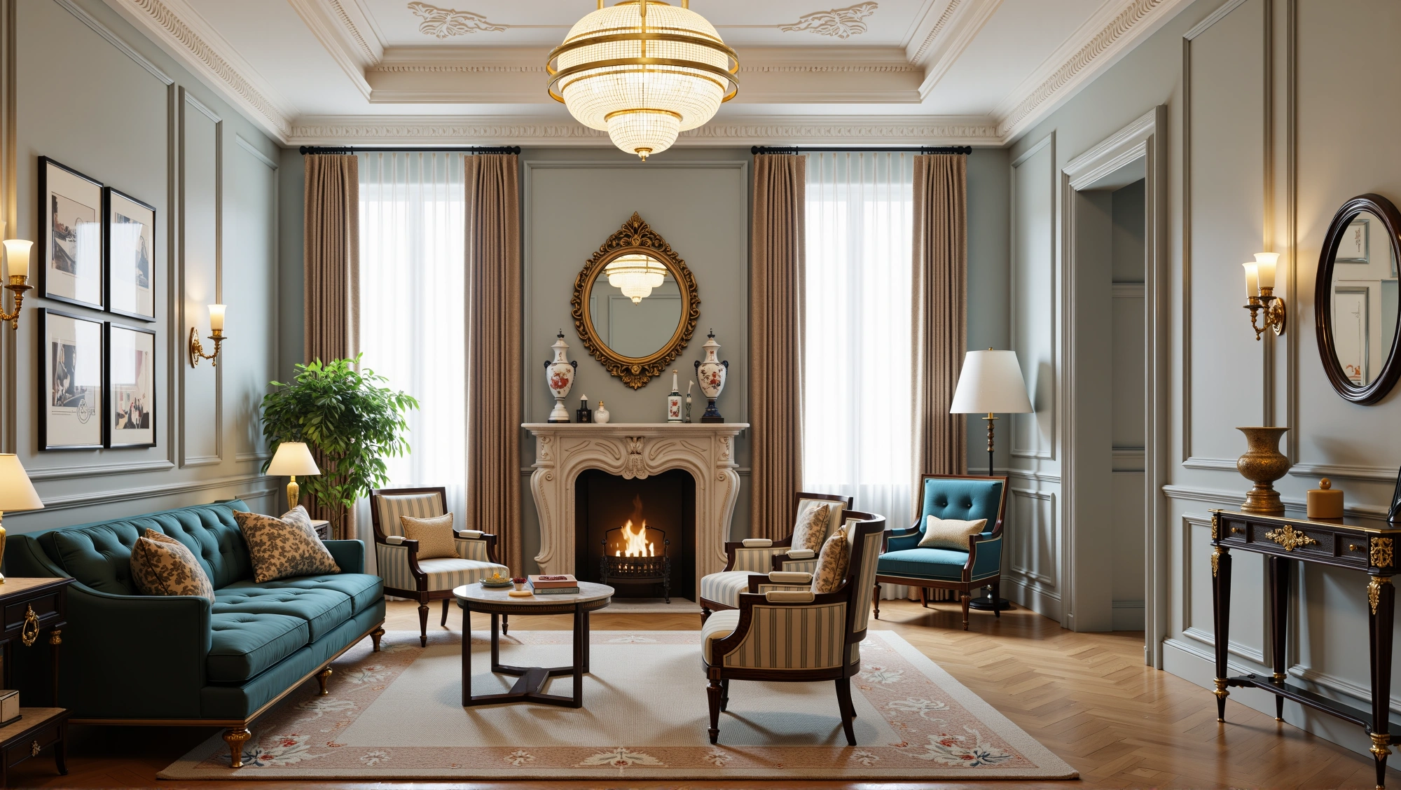 Gilded Romance in Pale Teal Walls Living room 2