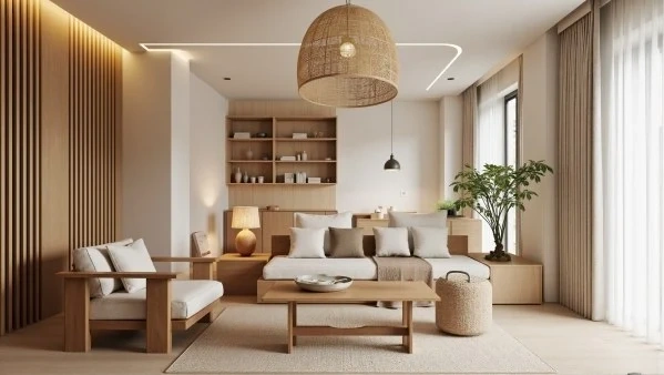 Wood-Toned Gentle Home Weaving Natural Relaxation living-room