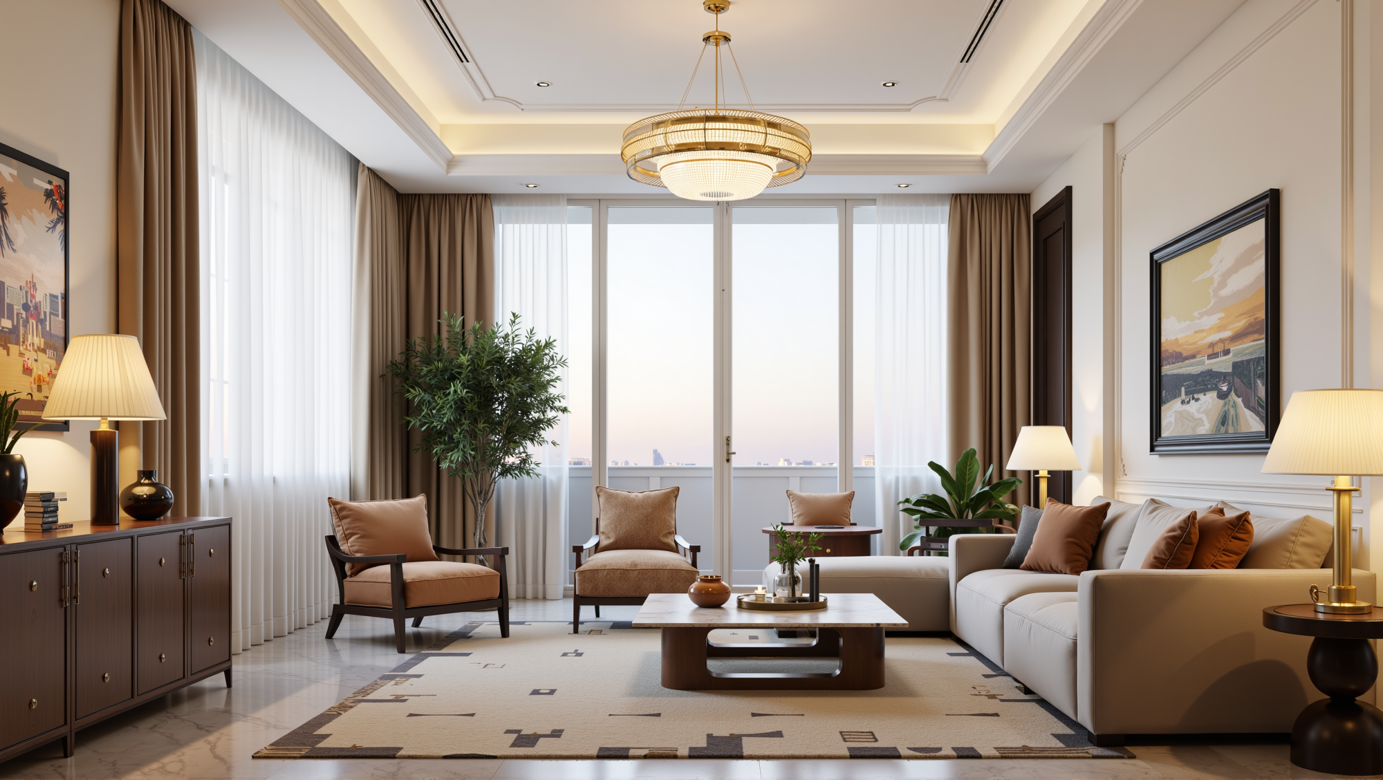 Warm Brown and Gilded Light Urban  Living room 1