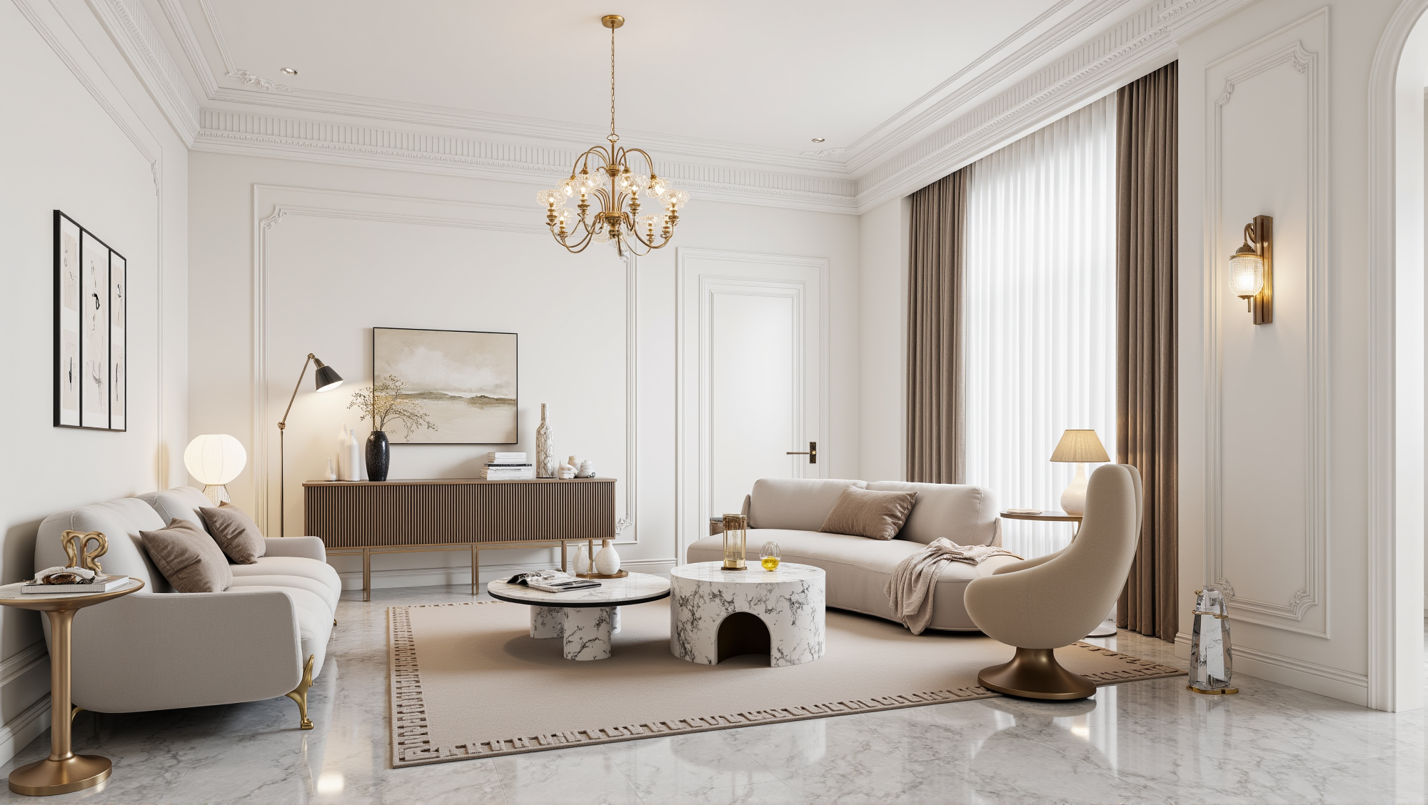 Soft White and Gilded Elegant Abode Living room 4