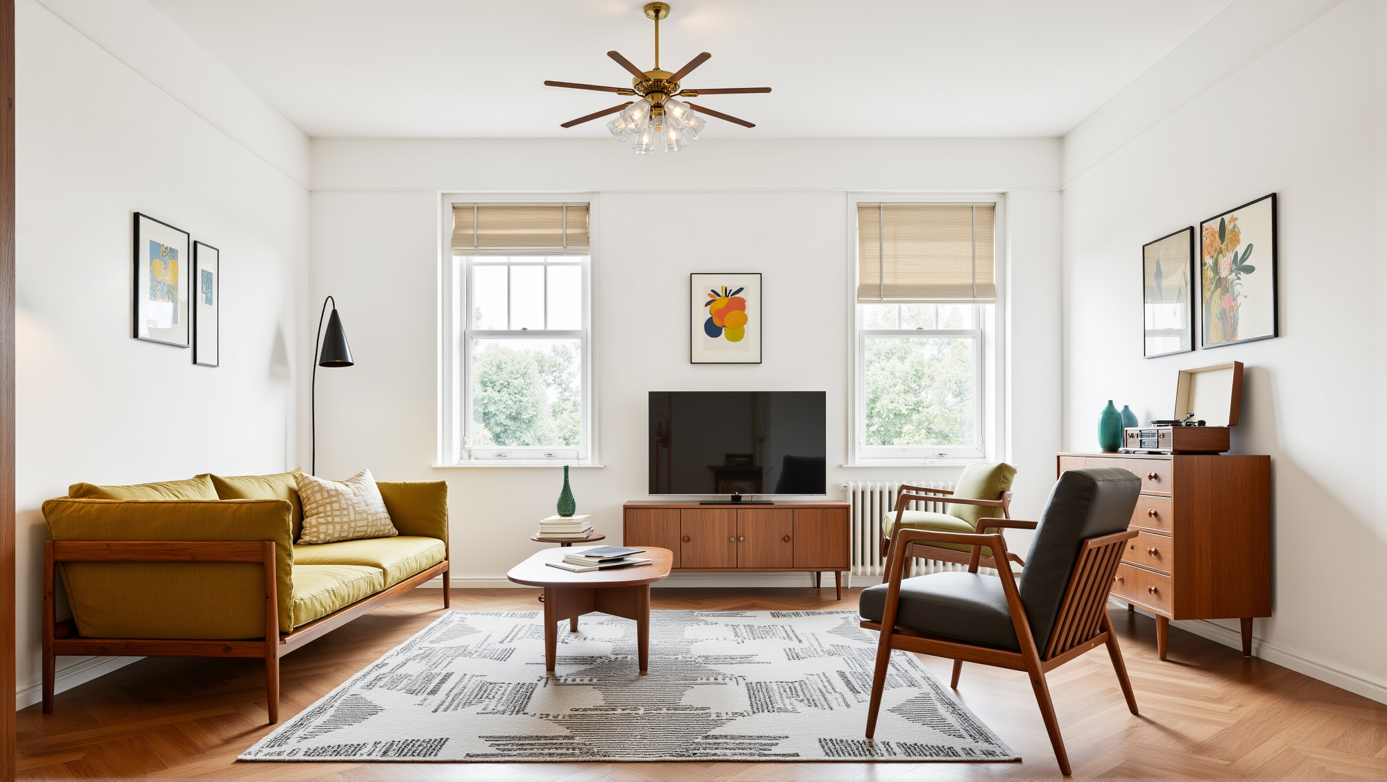 Warm Wood & Bright Tones Vibrant Urban Living room 2