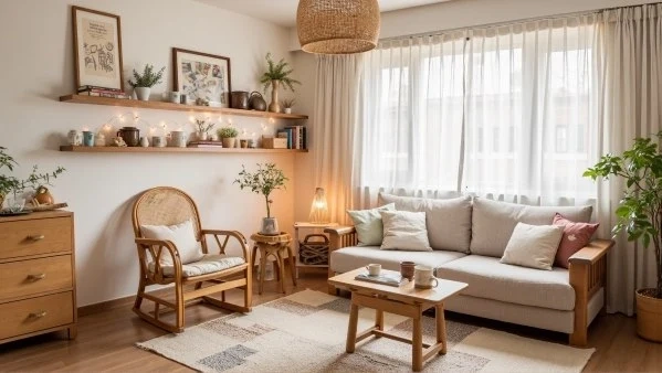 A Healing-Style Living Room with Rattan Accents