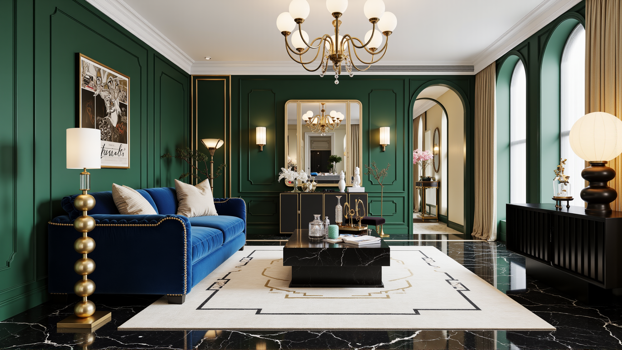 Wrapped Navy Velvet Vintage Living Room Living room 4