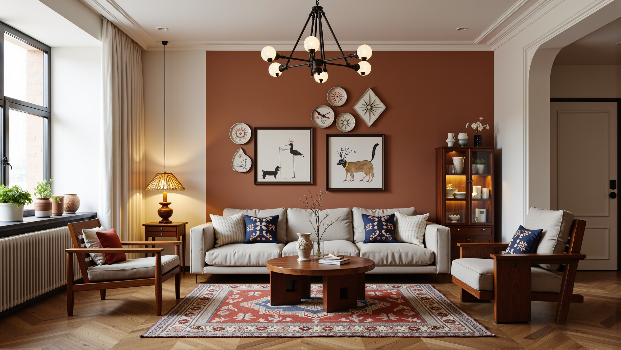 Retro Patterns and Warm Wood Living Room Living room 3