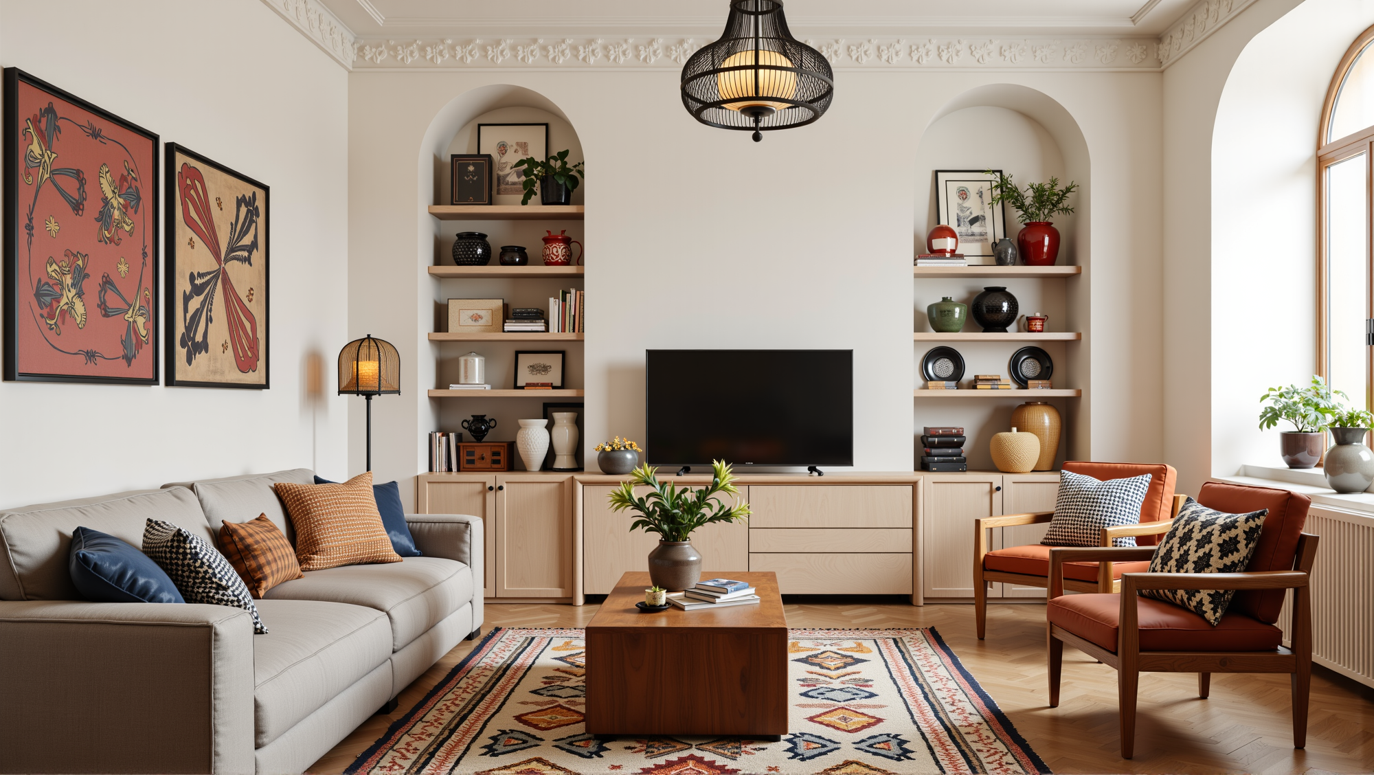 Retro Patterns and Warm Wood Living Room Living room 3