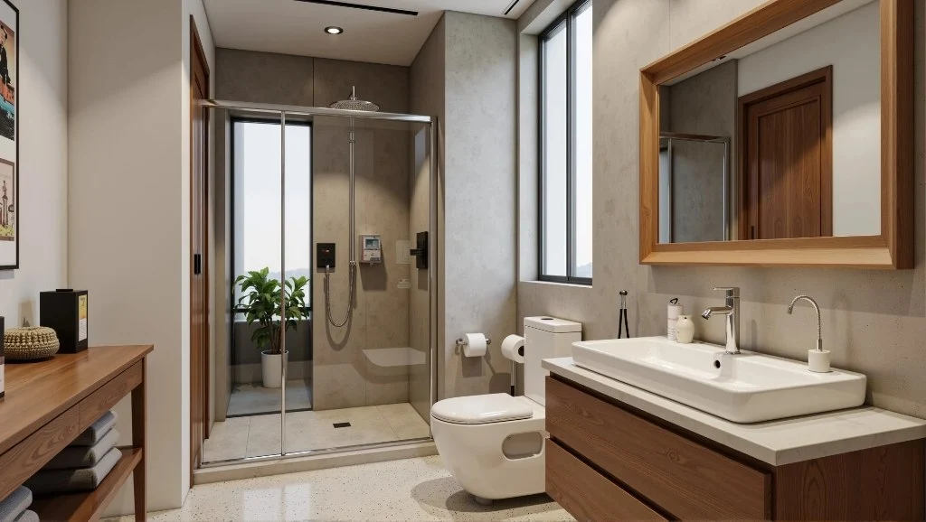 Wood-Style Simple Luxury Elegant Residence bathroom