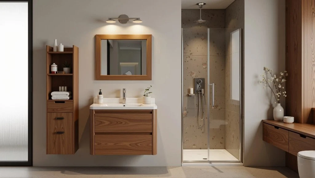 Wood-Toned Elegant Bath bathroom
