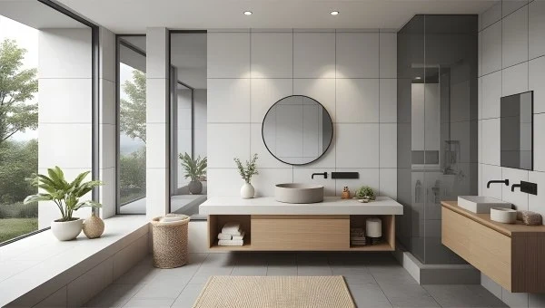 Natural Minimalist Bathroom, Stone and Light bathroom