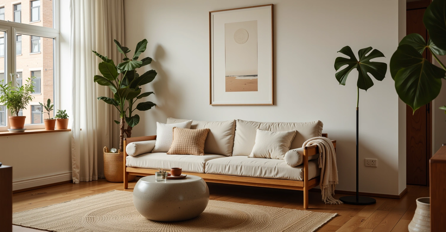 Japanese Wabi-Sabi Natural Minimalist Home Living room 2