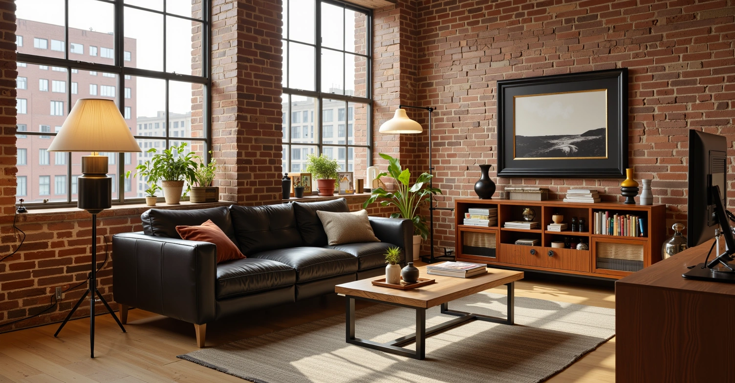 Modern Minimalism and Retro Texture Dwelling Living room 1