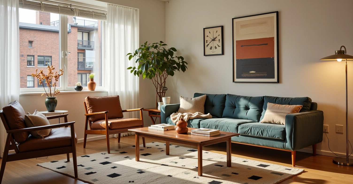 Modern Minimalism and Retro Texture Dwelling Living room 2