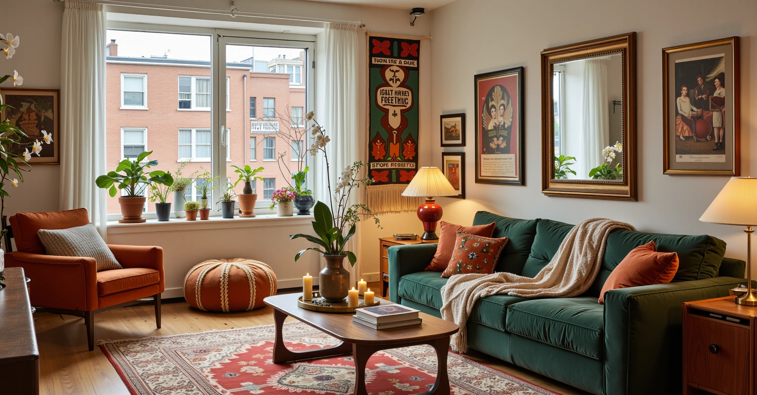 Artistic Eclectic Dwelling with Retro Mix Living room 2