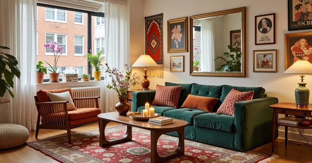 Artistic Eclectic Dwelling with Retro Mix living-room