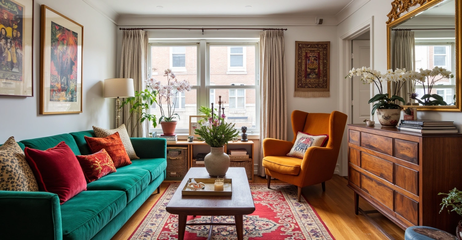 Artistic Eclectic Dwelling with Retro Mix Living room 3