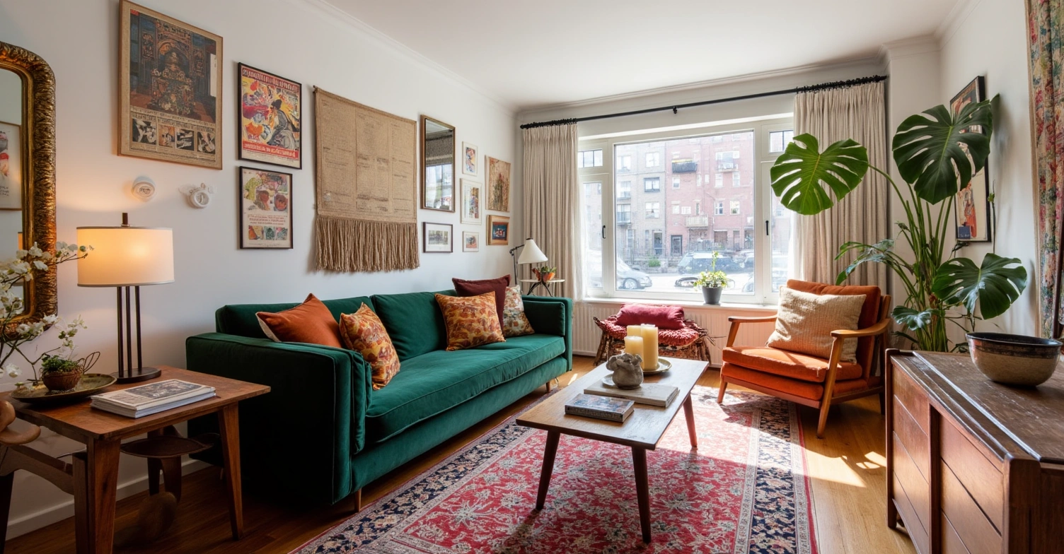 Artistic Eclectic Dwelling with Retro Mix Living room 5