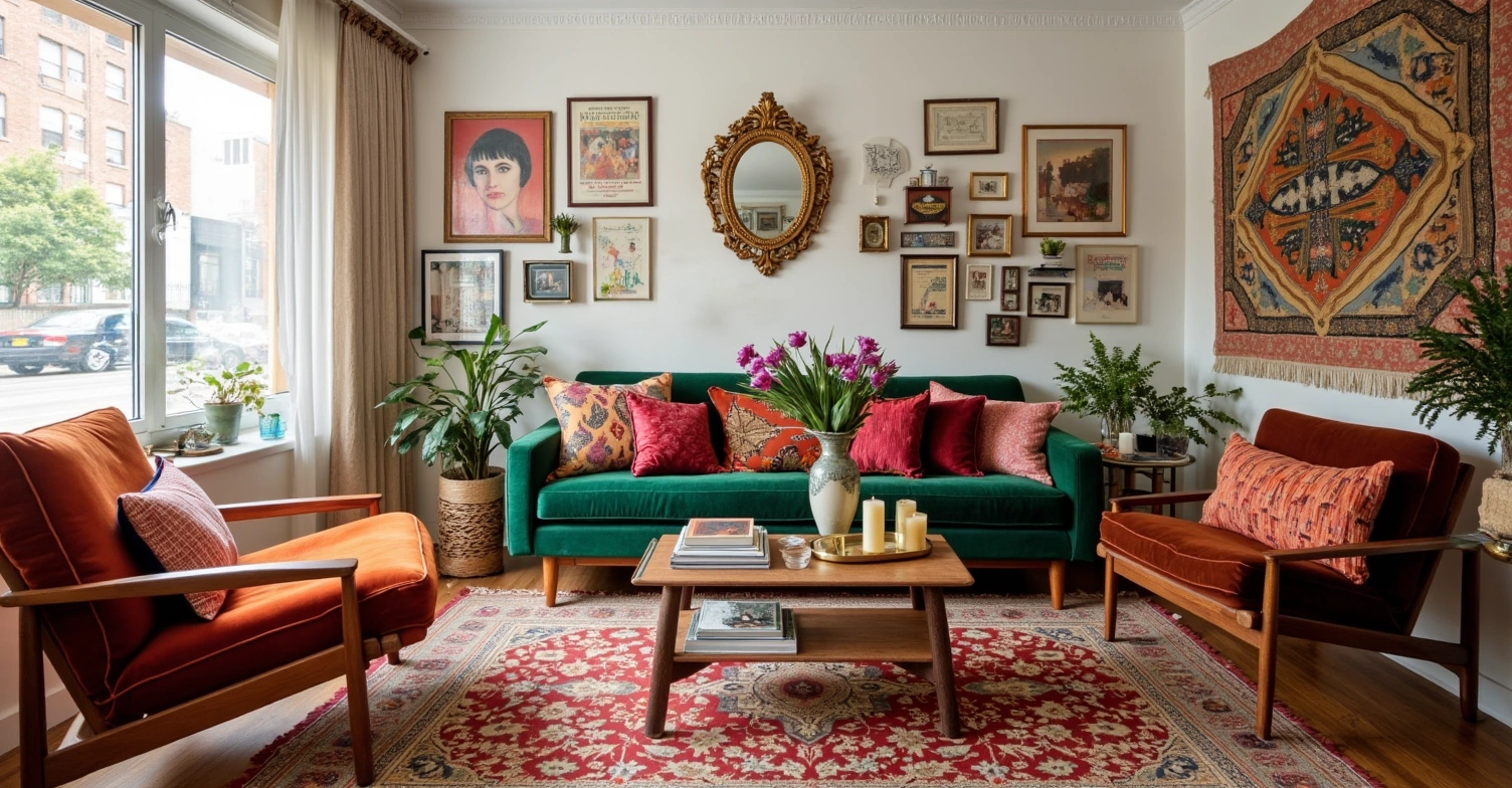 Artistic Eclectic Dwelling with Retro Mix Living room 6