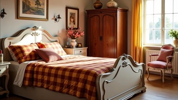 Warm Plaid French Soft Luxury Vibrant Bedroom bedroom