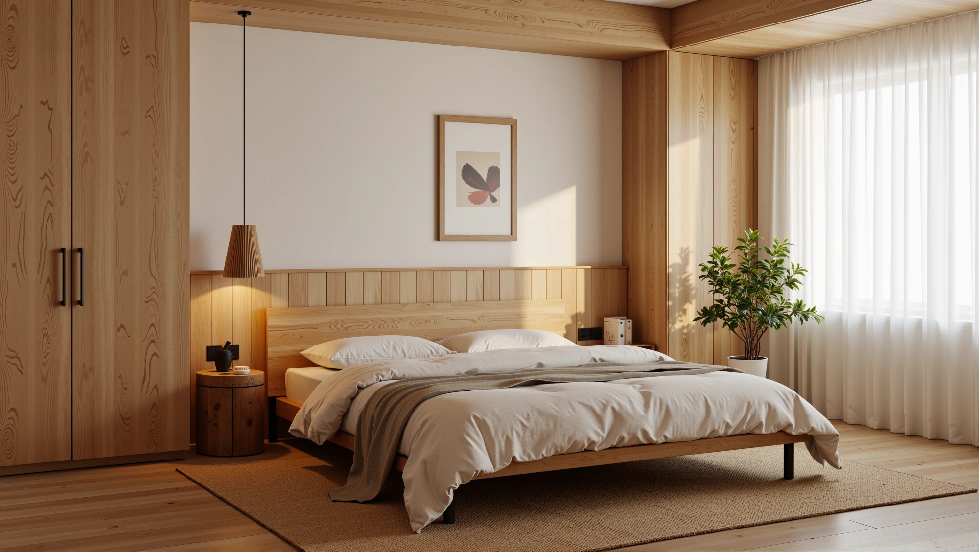 Light Wood Retreat Cozy Bedroom in Warm Glow Bedroom 4