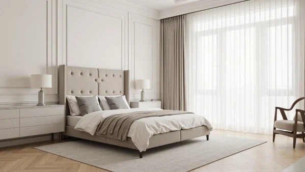 Light Luxury Bedroom in Soft White Carved Frames bedroom