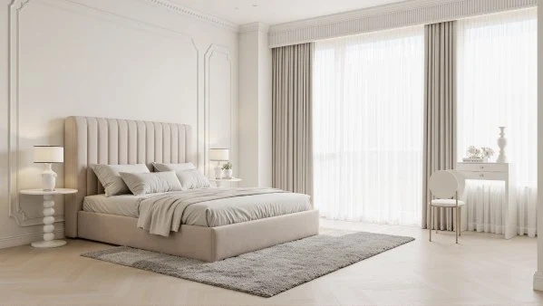 Elegant Luxury Bedroom in Soft White Carved Lines bedroom