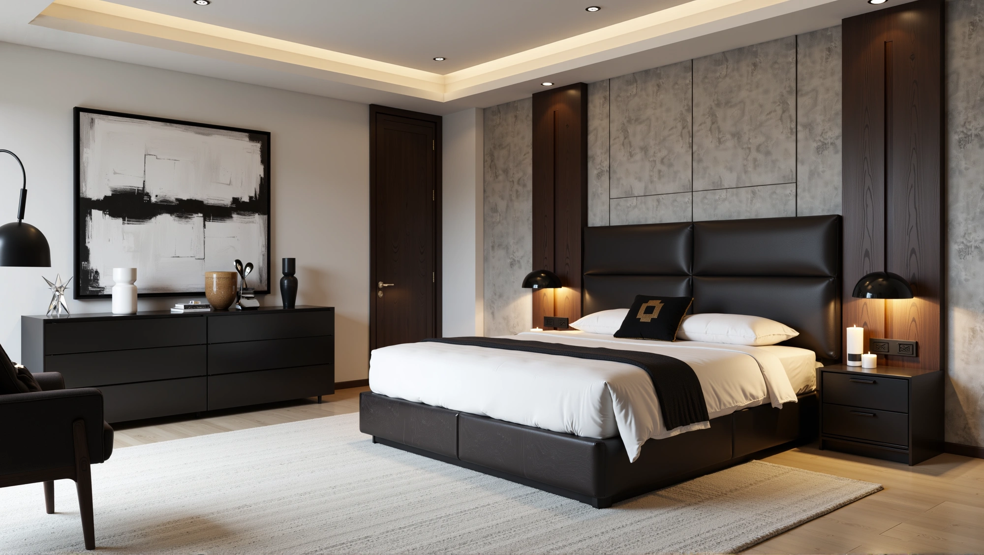 Modern Style - Bedroom - Interior Design - Dark Elegant Luxury Textured Bedroom - Image 4 of 6