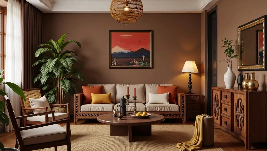 Retro Elegant Dwelling with Southeast Asian Style living-room