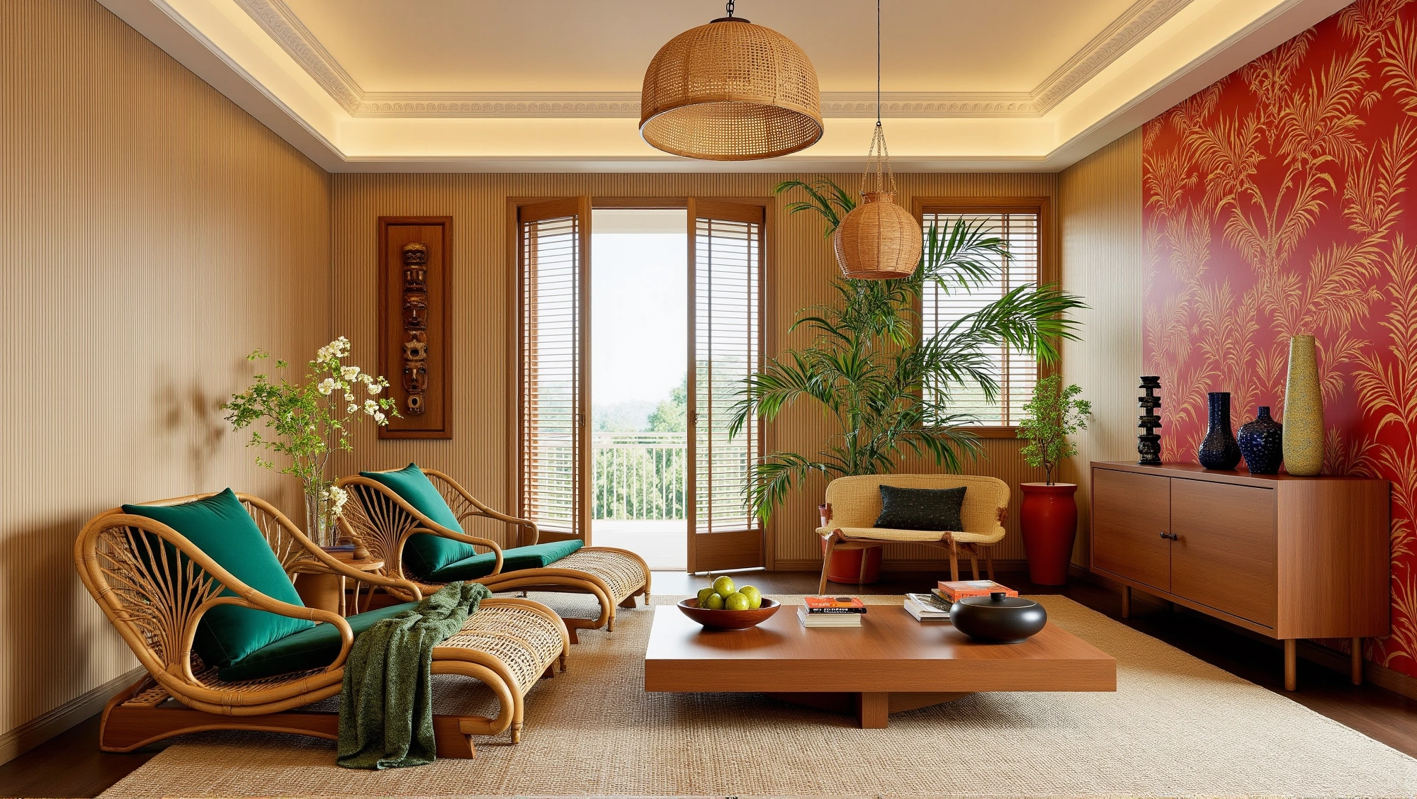 with Tropical Rattan Style Dwelling Living room 1