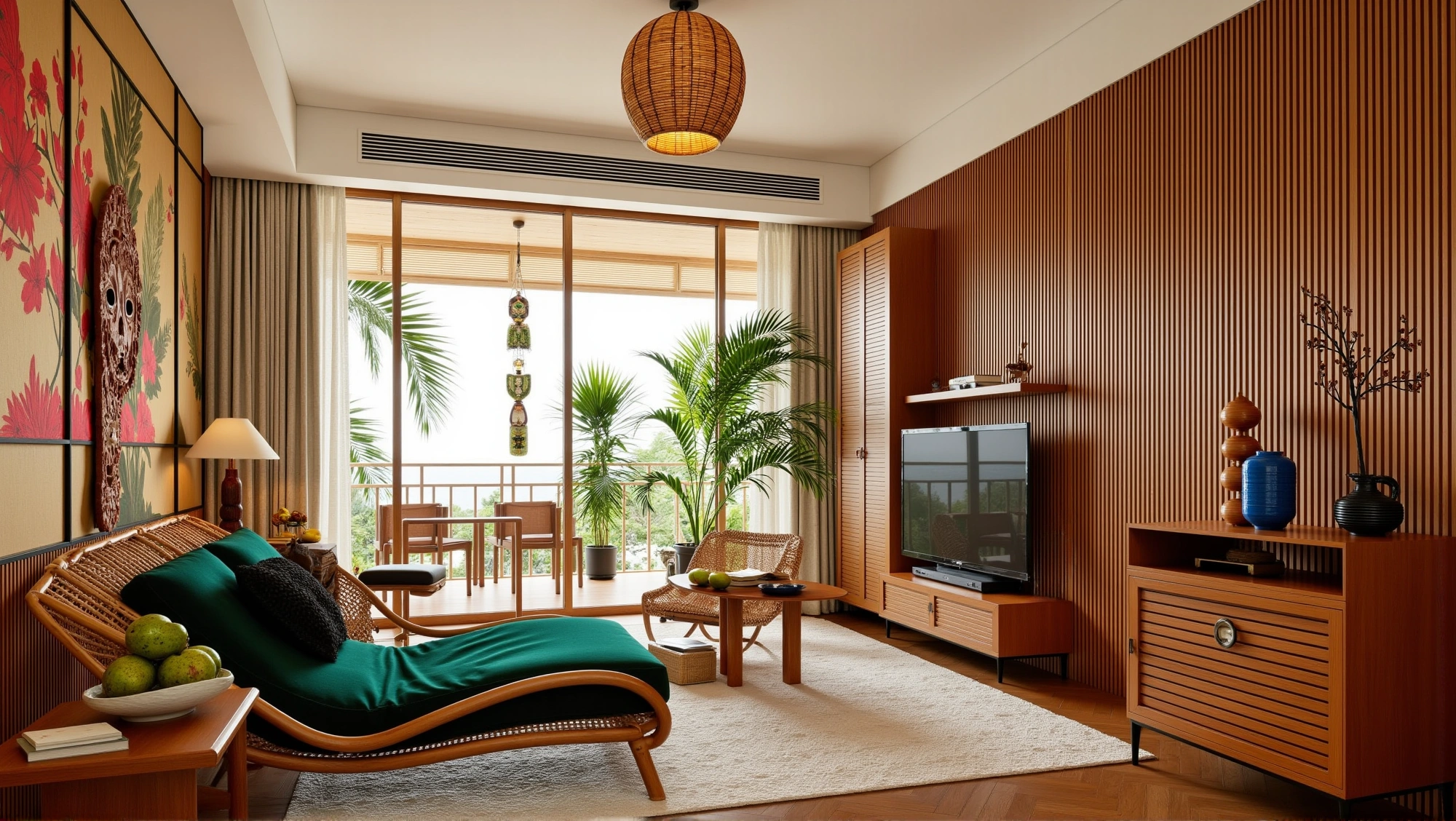 with Tropical Rattan Style Dwelling Living room 3