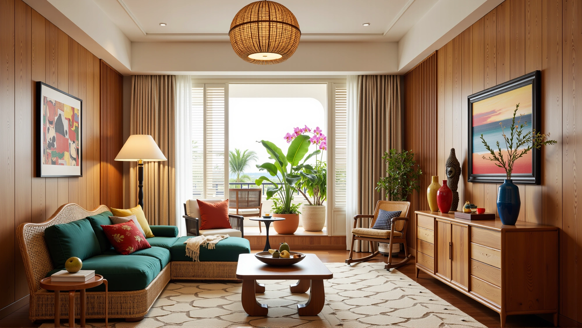 with Tropical Rattan Style Dwelling Living room 6