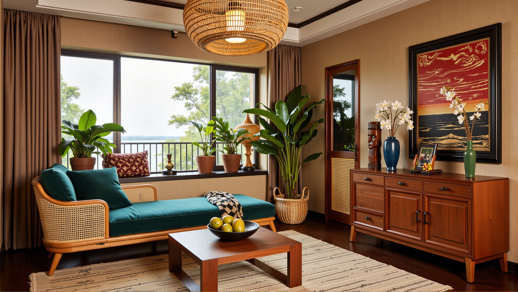 with Tropical Rattan Style Dwelling Living room 7