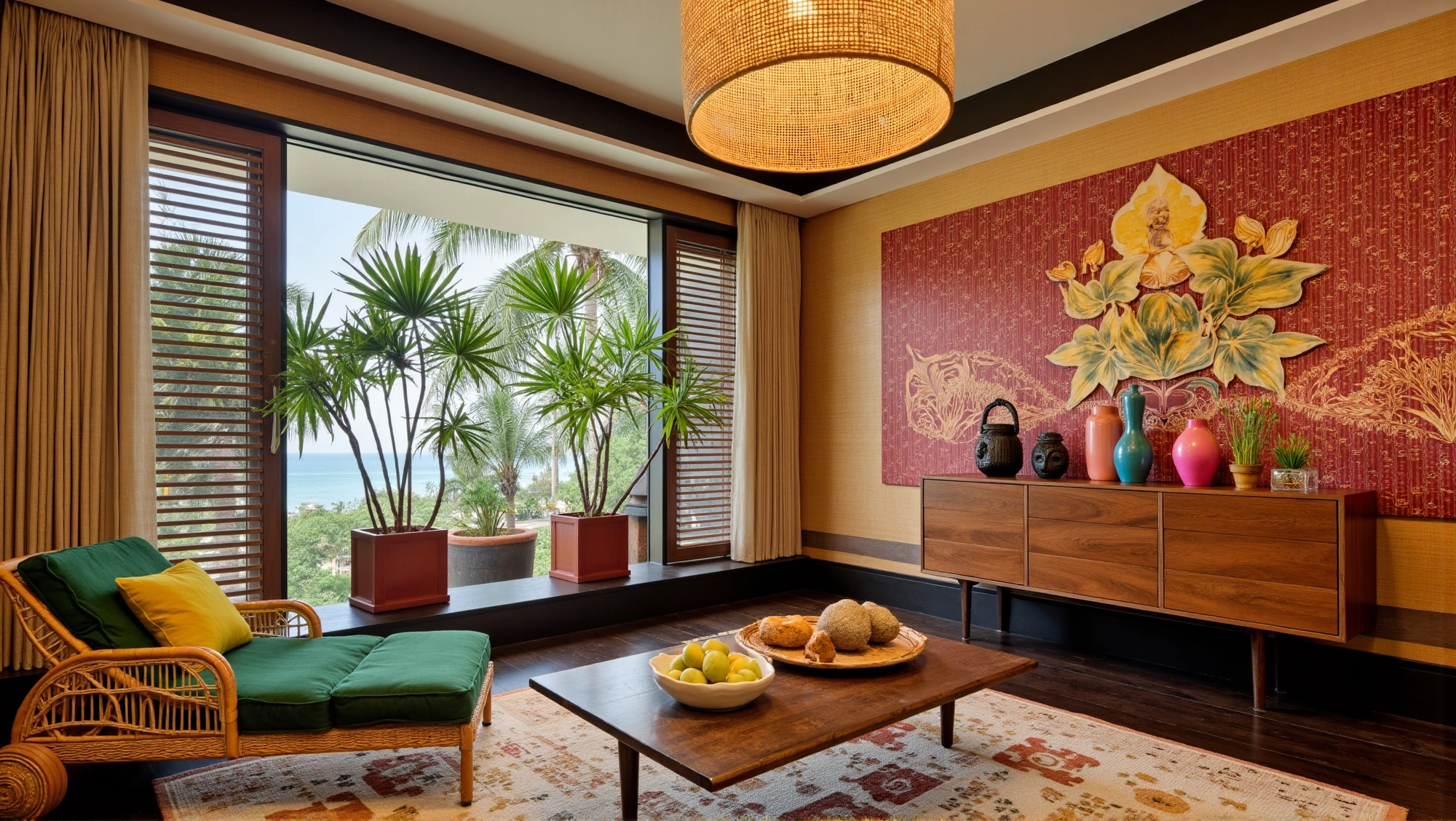 with Tropical Rattan Style Dwelling Living room 9