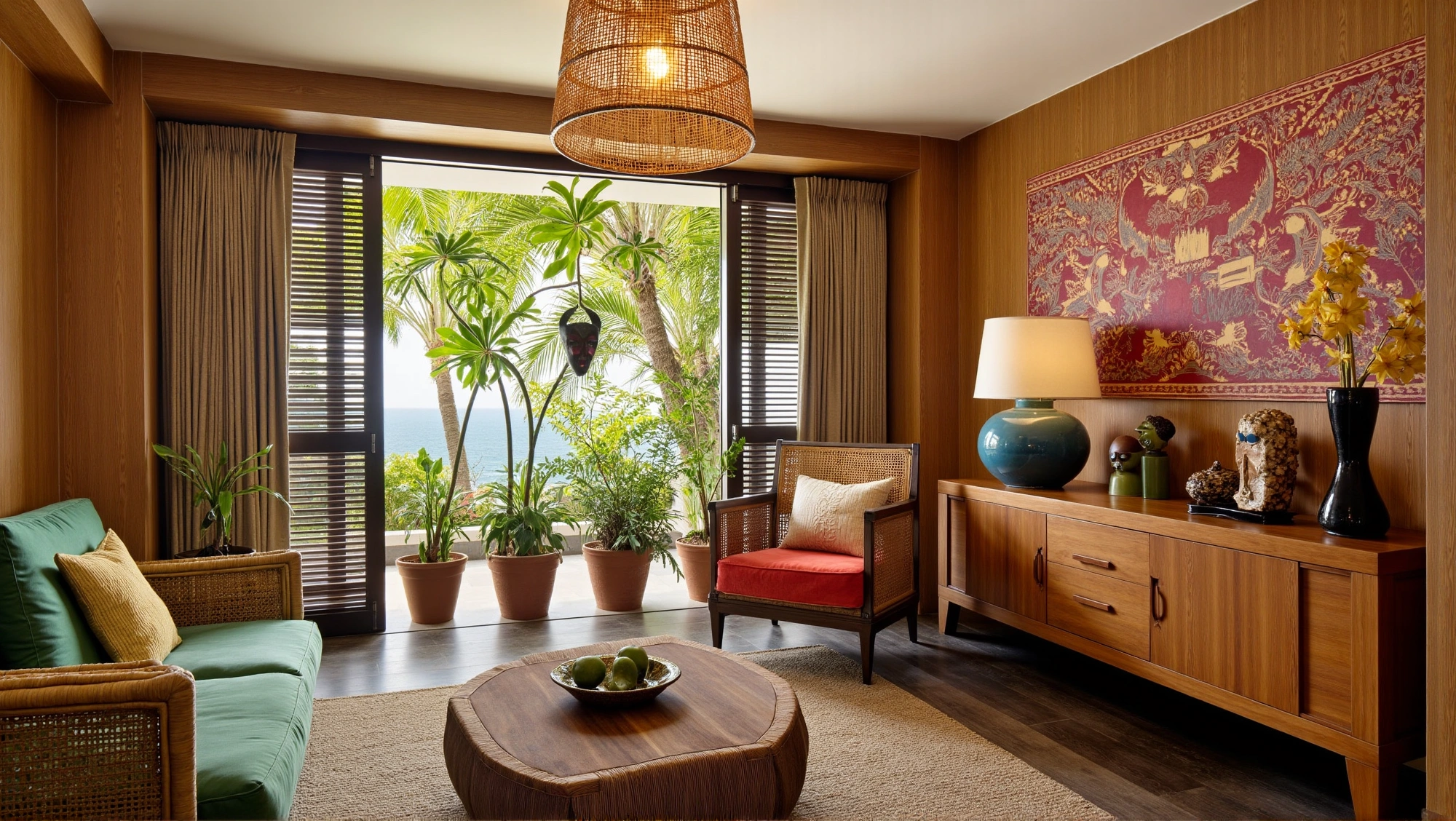 with Tropical Rattan Style Dwelling Living room 8