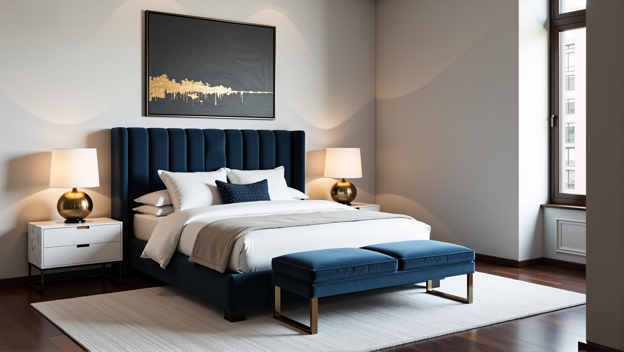 Navy Luxury Bedroom Nestled in Urban Window Views Bedroom 2