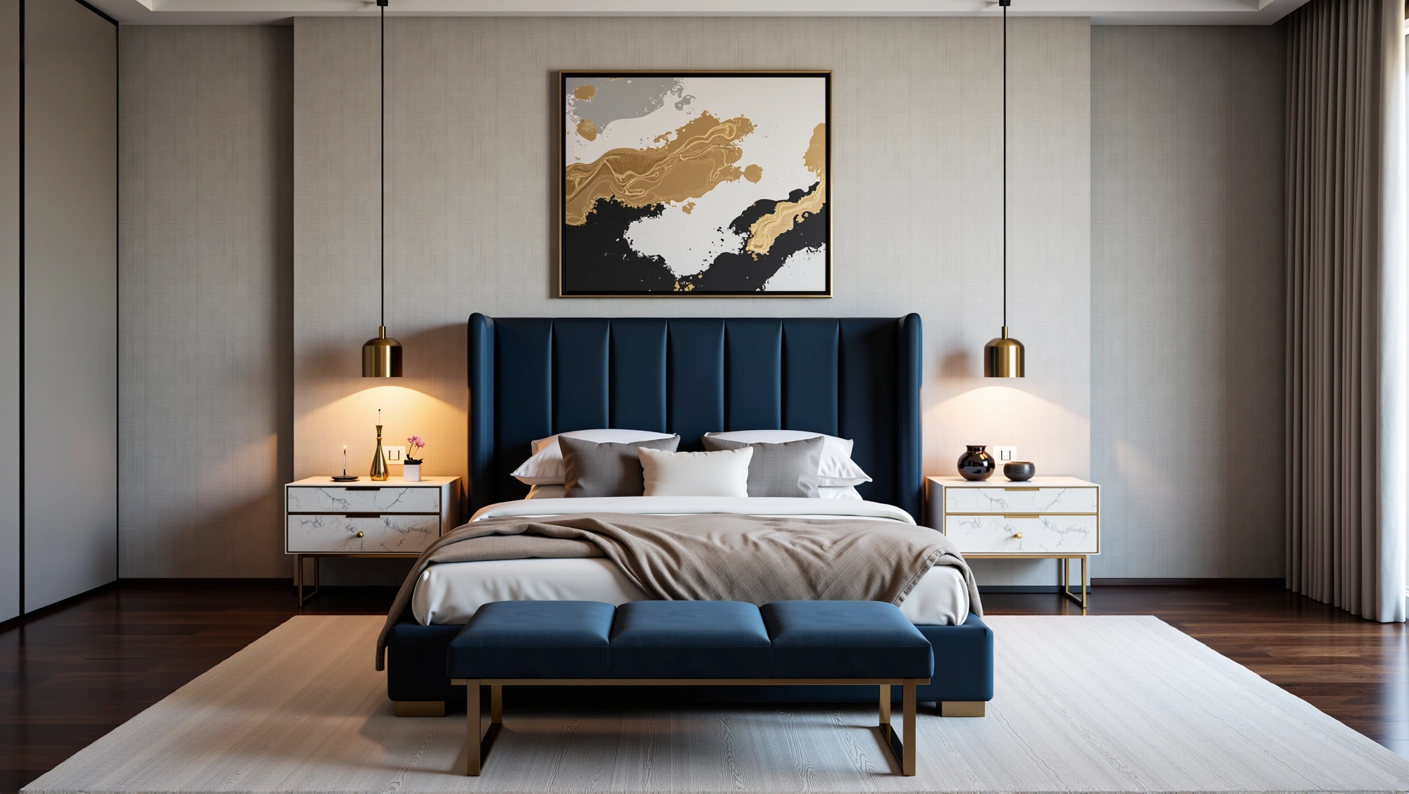 Deep Blue and Gilded Light Luxury Bedroom Dining room 2