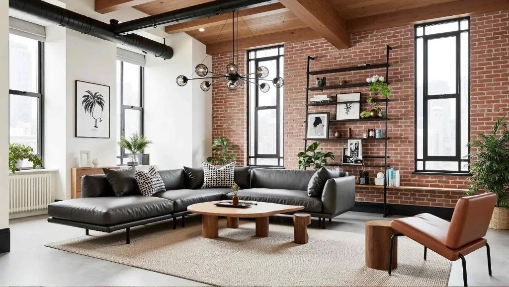 Blending Coolness and Texture in Industrial Style living-room