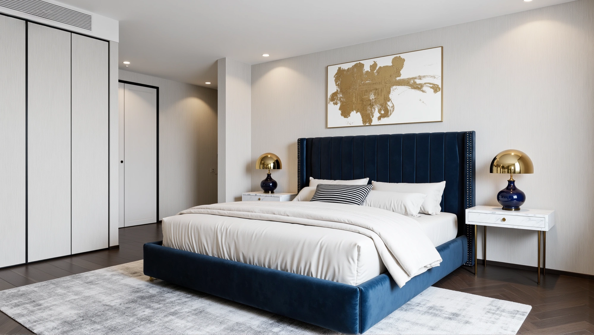 Urban Luxe Bedroom Wrapped in Navy Velvet Bedroom 2