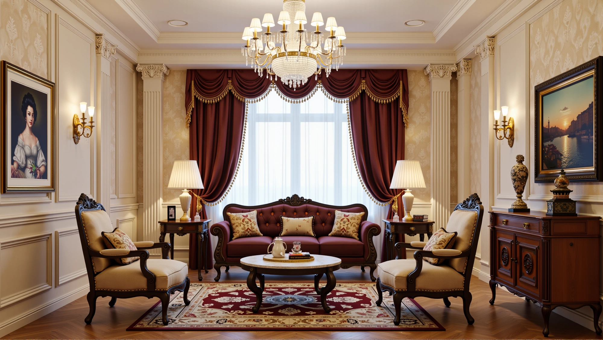 Luxurious and Elegant Palace-Level Home Style Living room 4