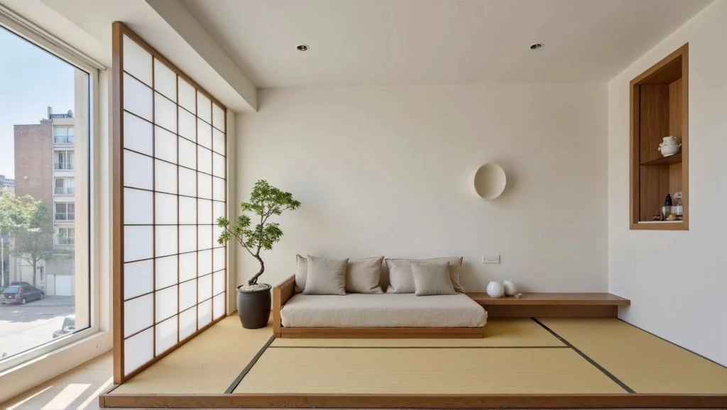 Japanese Simple Residence: Elegance and Nature living-room