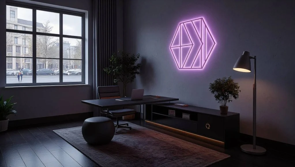 Neon Phantom: A Cool Space in Cyberpunk Style living-room