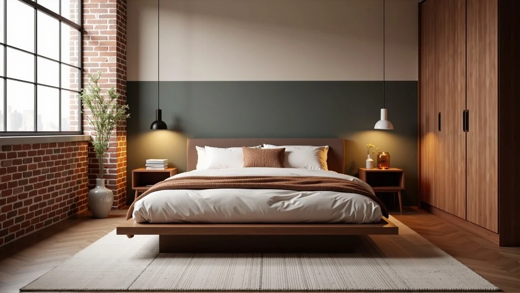 Brick Texture Bedroom Retro in Warm Brown Tones