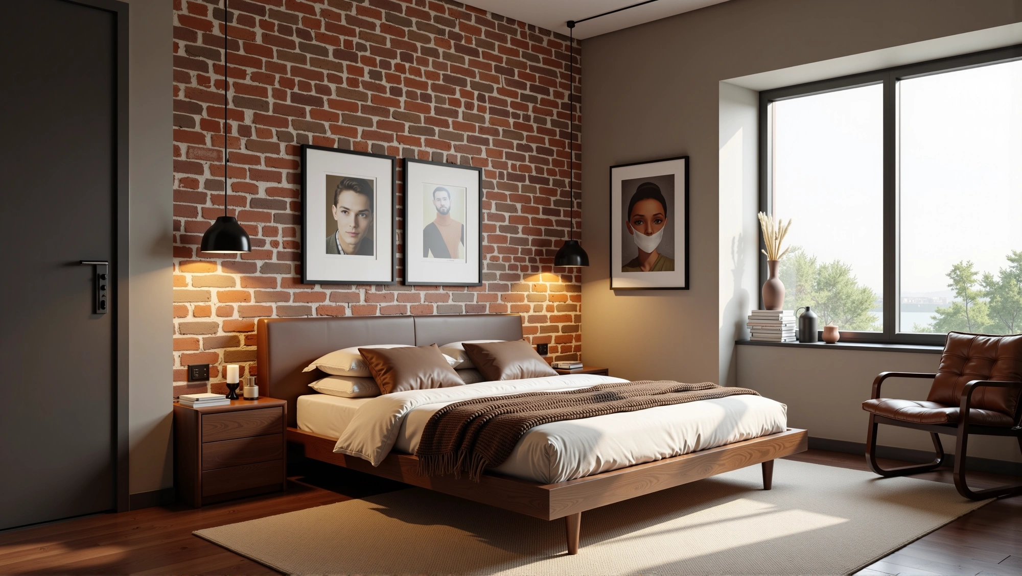 Brick Texture Bedroom Retro in Warm Brown Tones Bedroom 4