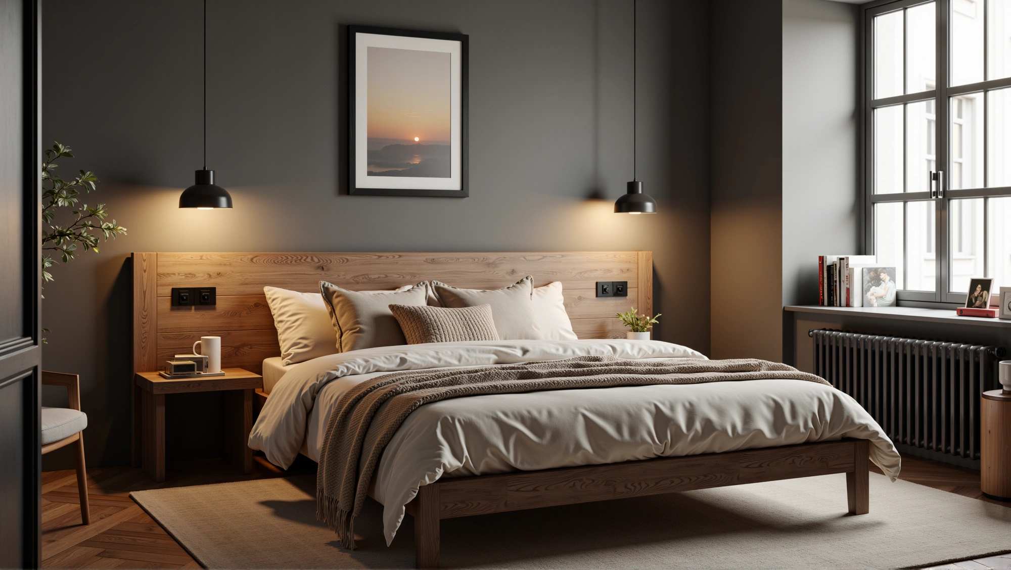 Dark Gray & Wood Retreat Bedroom 1