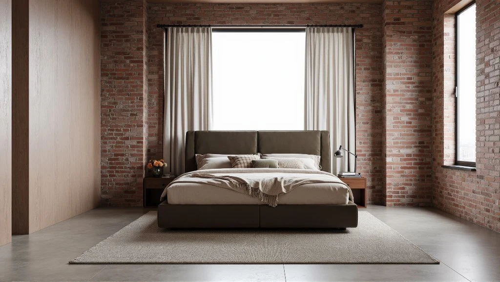 Industrial Bedroom with Red Brick Texture bedroom