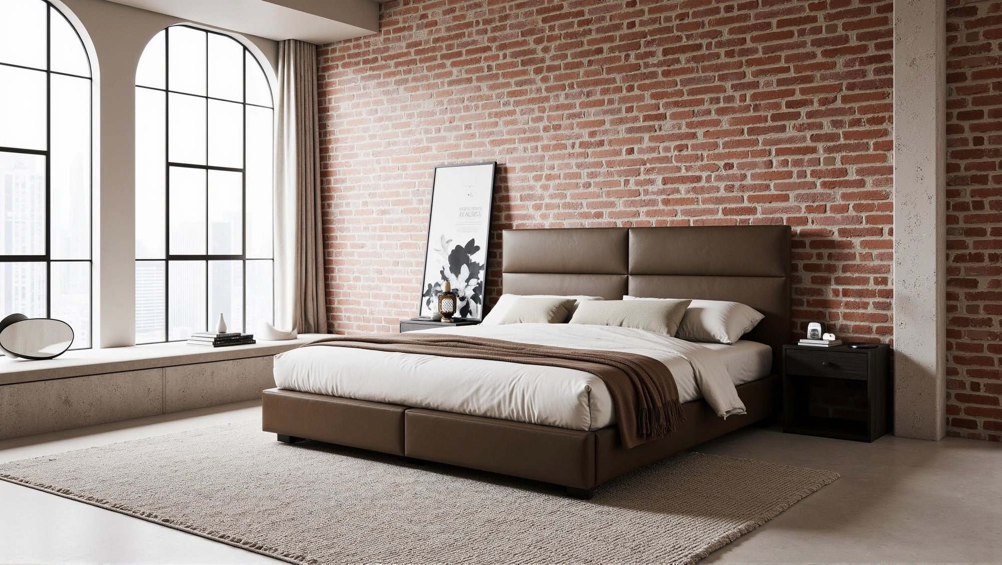 Industrial Bedroom with Red Brick Texture Bedroom 3
