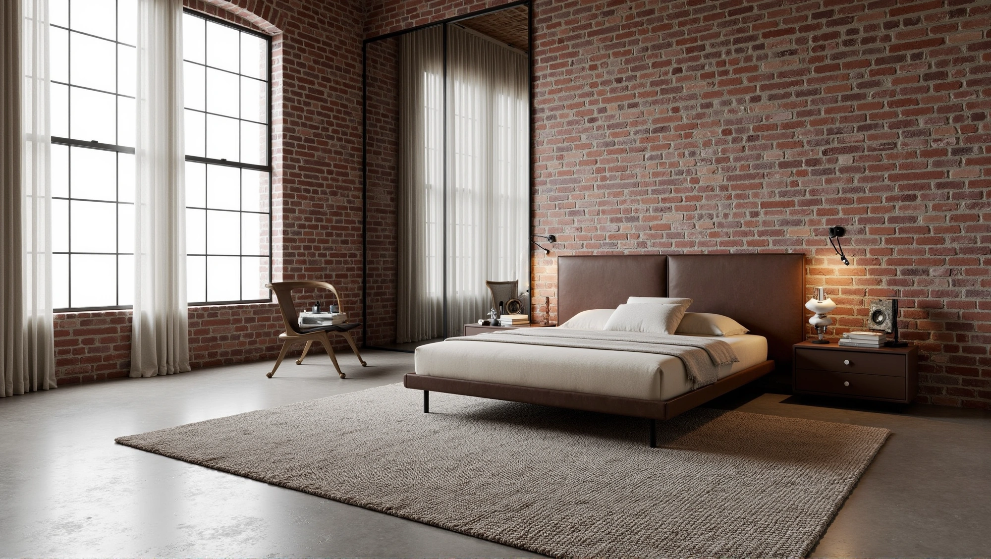 Industrial Bedroom with Red Brick Texture Bedroom 4